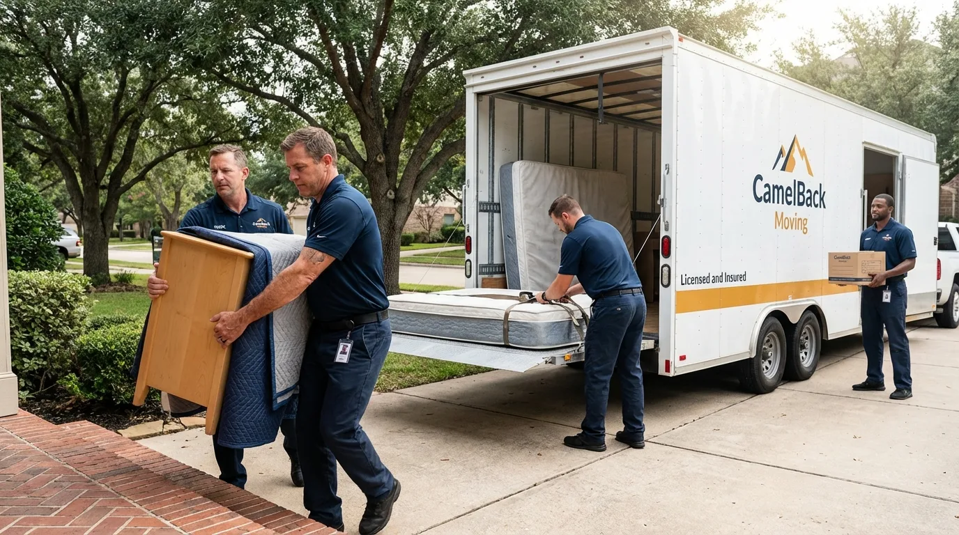 Crew loading residential truck for cross-state move from Goldsboro, NC