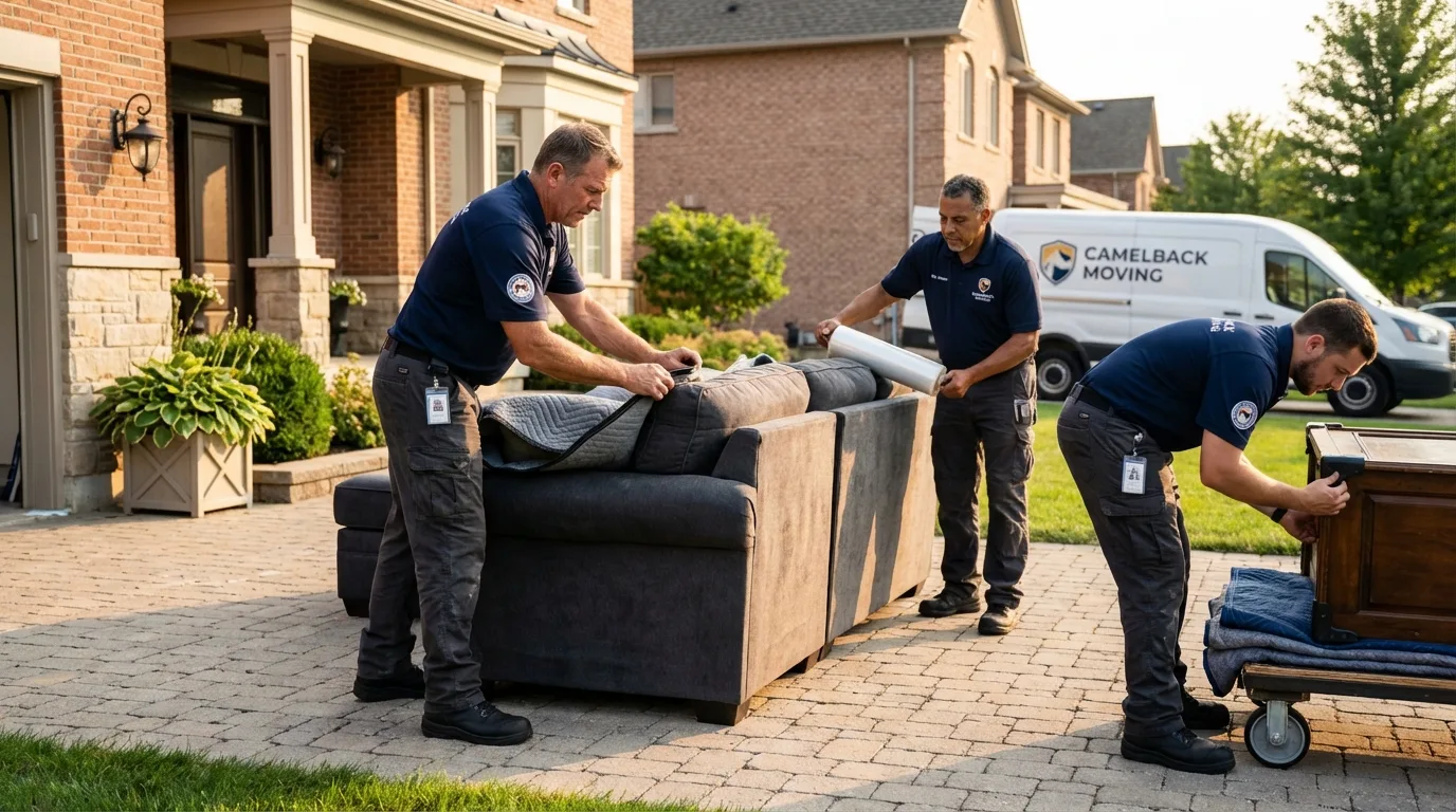 Large estate moving crew wrapping furniture in Goldsboro, NC